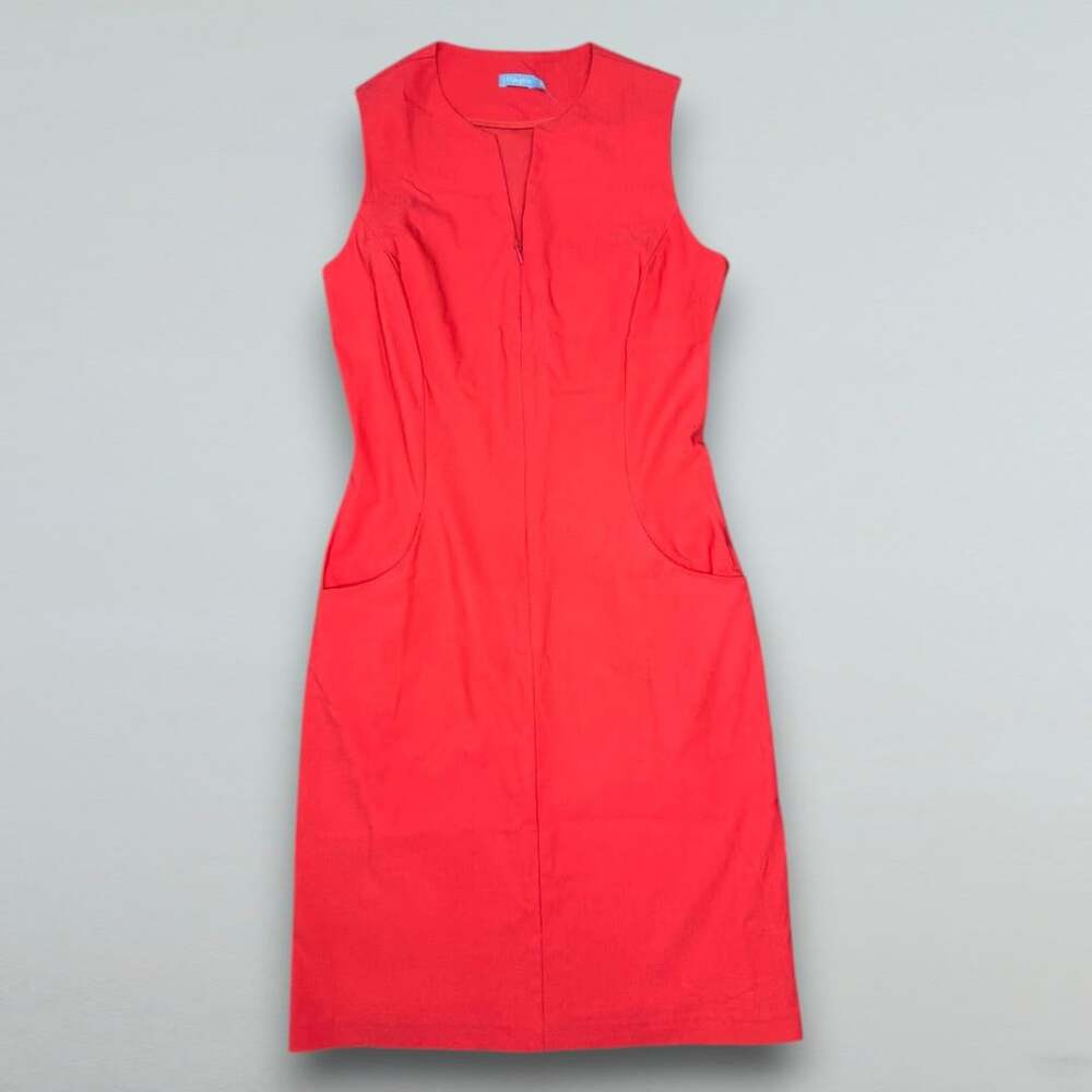 Coral Sleeveless Sheath Dress Front Zip Pockets Stretch Career Office Size 0